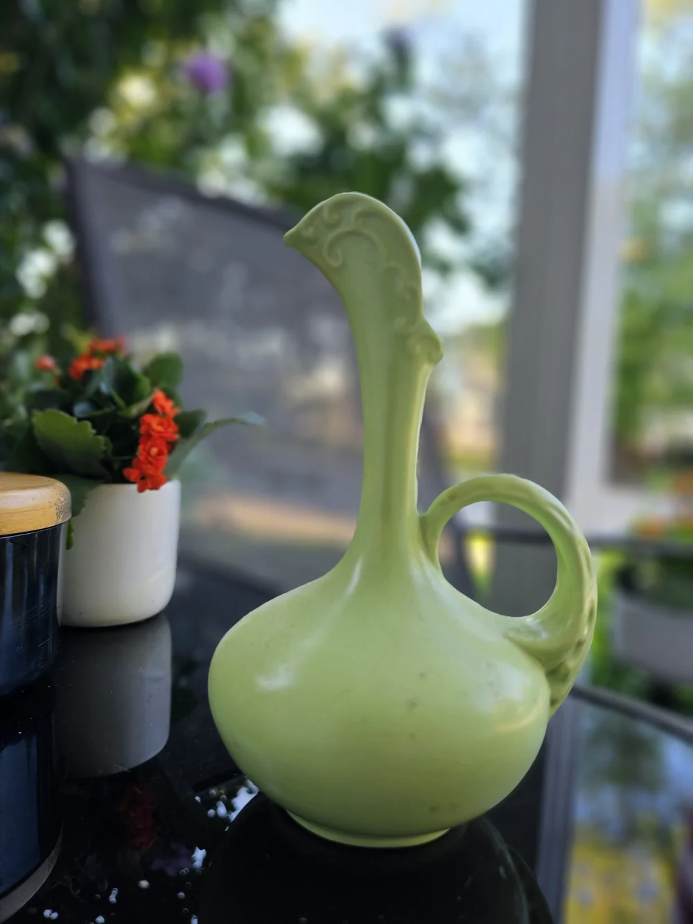 Vintage Niloak Pottery Rooster Ewer Pitcher Vase Matte Chartreuse Green MCM